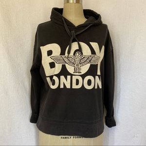 Boy London logo hooded sweatshirt. Black with cream logo letters. GUC